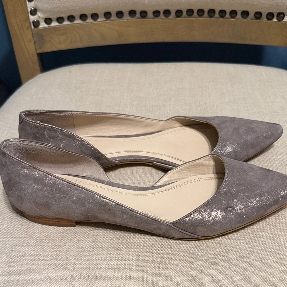 Marc Fisher Metallic Gray and Gold Women's Suede Flats, Size 7.5